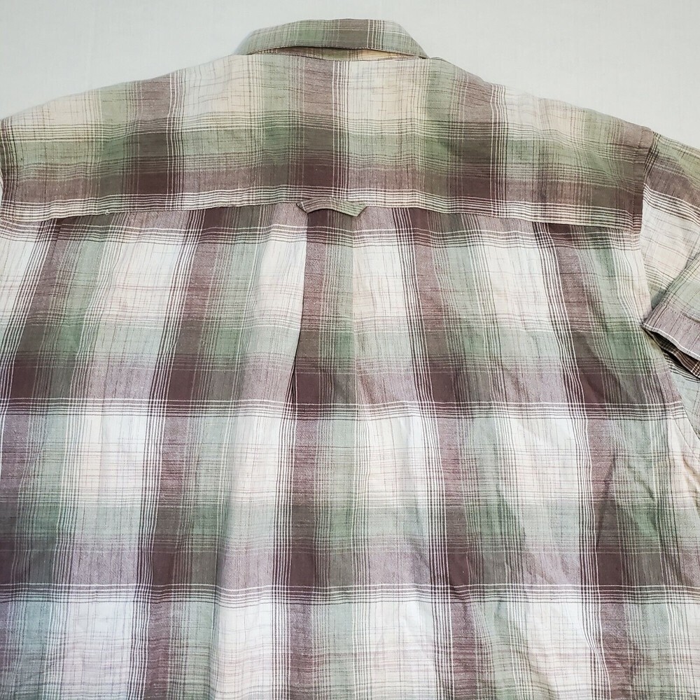 Pendleton 100% Cotton Button Up Shirt Size L Large Plaid Short Sleeve Brown Grn‎ - Picture 9 of 9